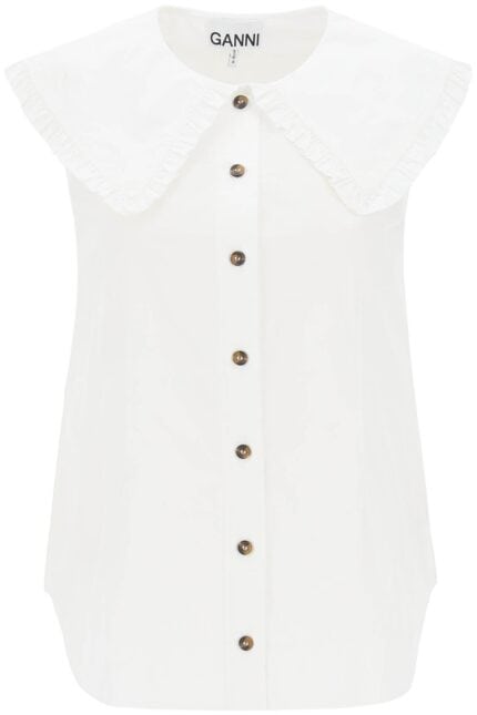 Ganni Sleeveless Shirt With Maxi Collar