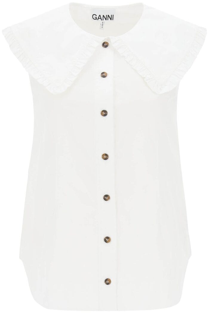 Ganni Sleeveless Shirt With Maxi Collar