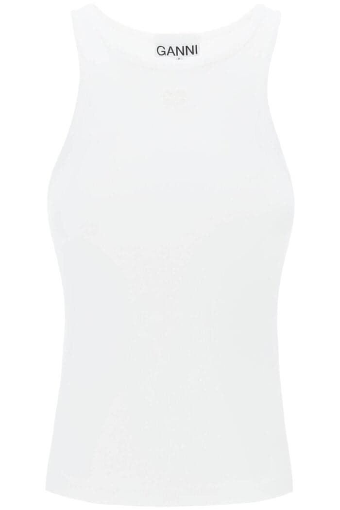 ganni slim fit ribbed tank top Ganni Slim Fit Ribbed Tank Top