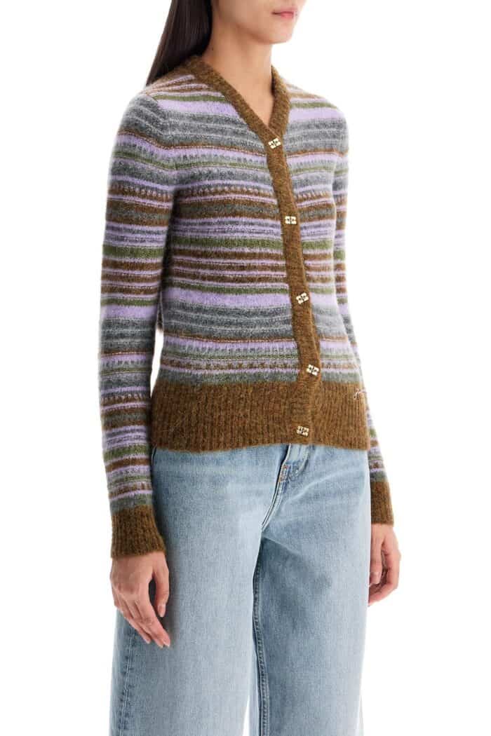 GANNI Soft Striped Cardigan With Fluffy