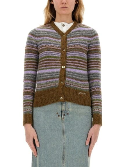 GANNI STRIPED CARDIGAN