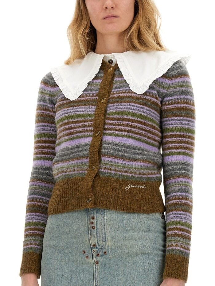 GANNI STRIPED CARDIGAN