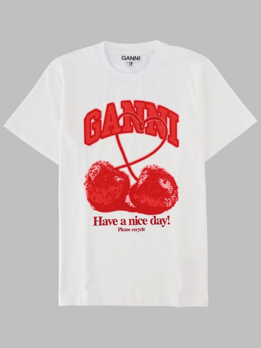 GANNI T-SHIRT CON STAMPA CILIEGIA
