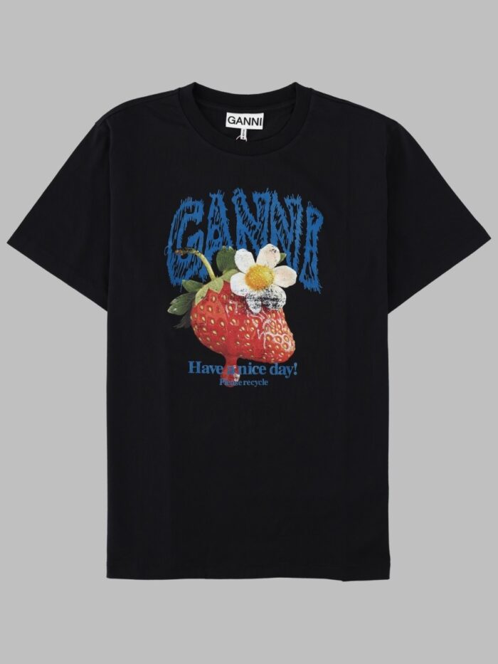 ganni t shirt con stampa fragola GANNI T-SHIRT CON STAMPA FRAGOLA
