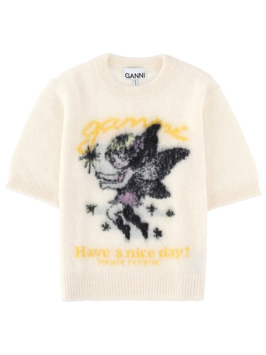 GANNI T-SHIRT IN MAGLIA