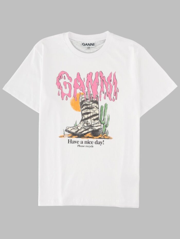 ganni t shirt "western zebra boot" GANNI T-SHIRT "WESTERN ZEBRA BOOT"