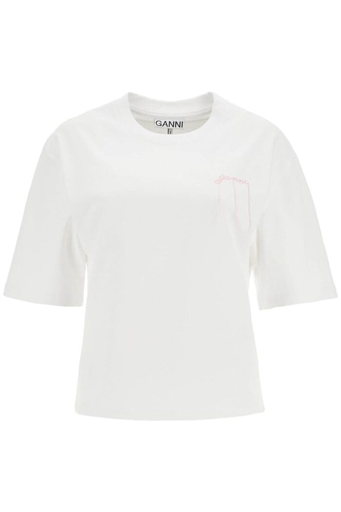 GANNI T-shirt With Frayed Embroidery