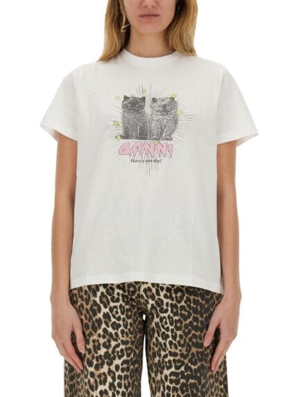 GANNI T-SHIRT WITH PRINT
