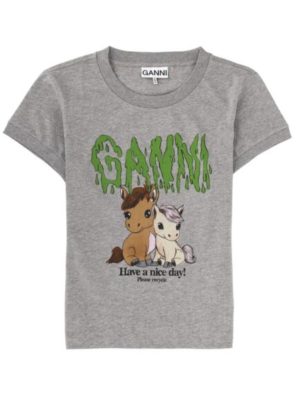 GANNI T-SHIRT WITH PRINT AND LOGO