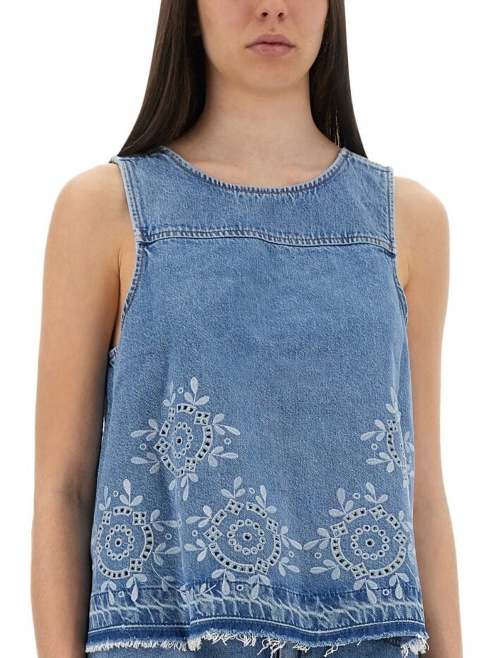 GANNI TOP WITH SANGALLO EMBROIDERY
