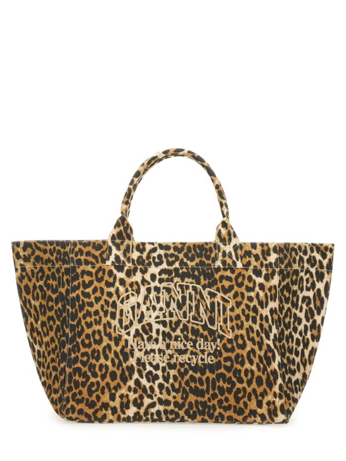 GANNI TOTE BAG WITH ANIMAL PATTERN
