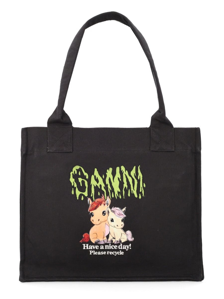 GANNI TOTE BAG WITH PRINT