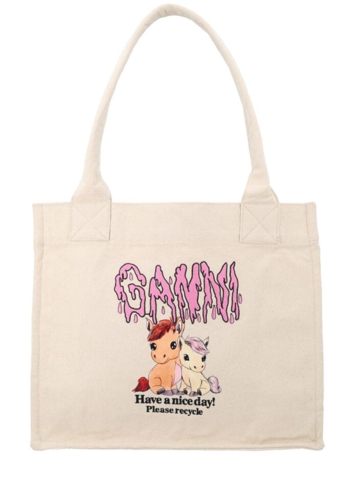 GANNI TOTE BAG WITH PRINT