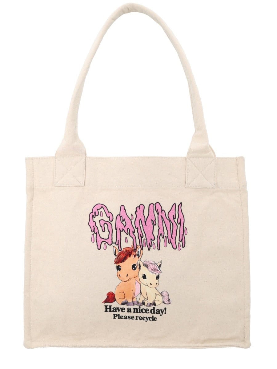 GANNI TOTE BAG WITH PRINT