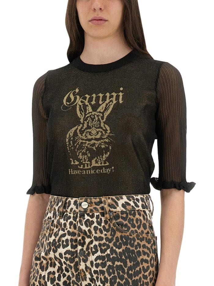 GANNI TRANSPARENT JACQUARD TOP