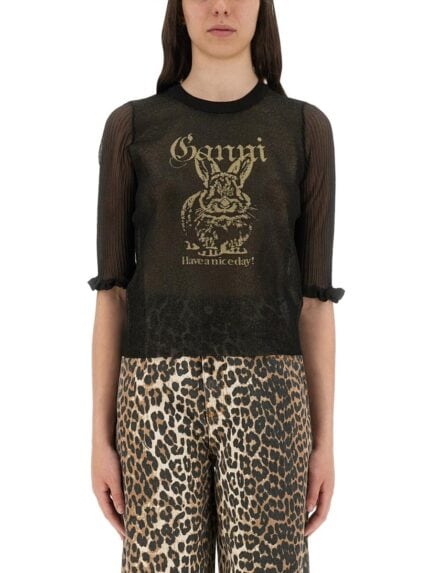GANNI TRANSPARENT JACQUARD TOP