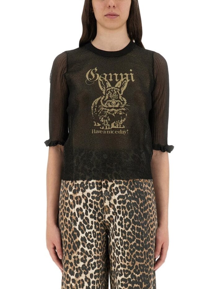 GANNI TRANSPARENT JACQUARD TOP