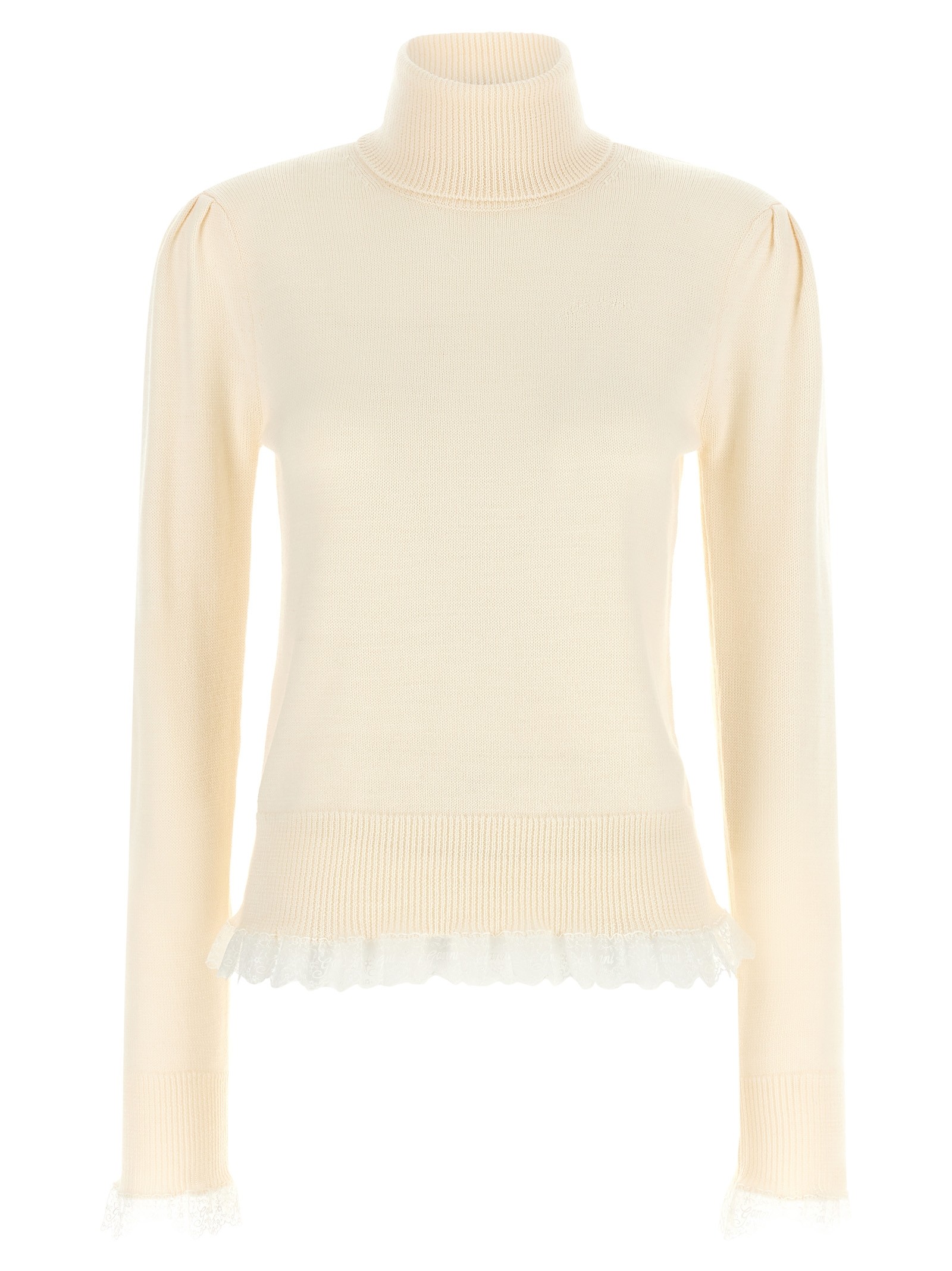 GANNI Turtleneck Sweater With Lace Trim