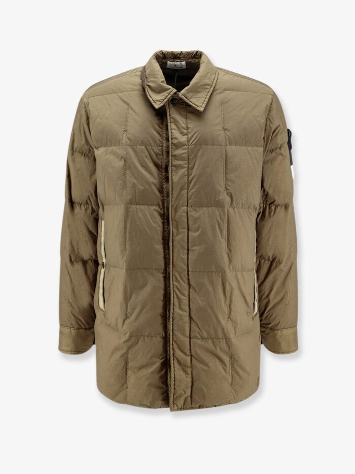 stone island garment dyed crinkle reps ny recycled nylon down jacket with side logo patch Stone Island Garment Dyed Crinkle Reps NY Recycled Nylon Down Jacket With Side Logo Patch