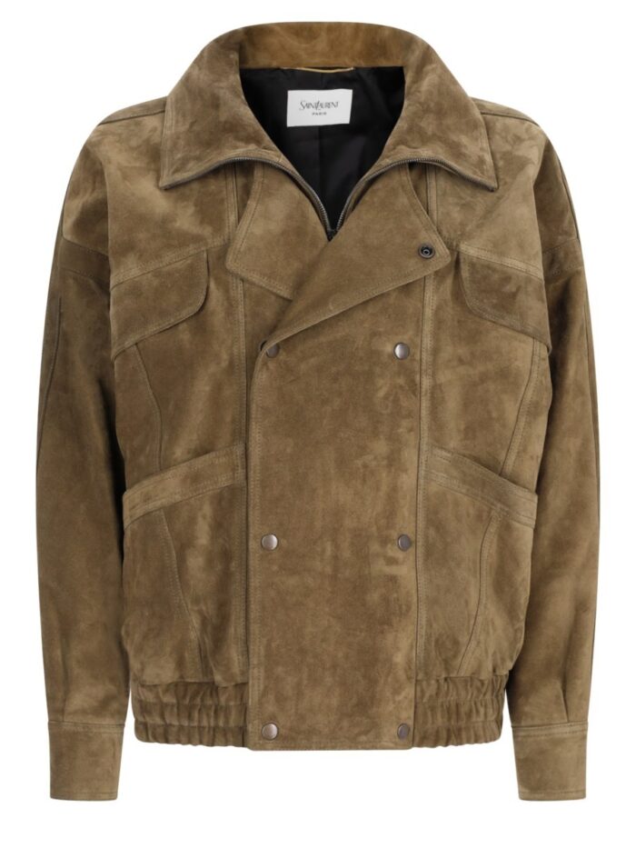 Saint Laurent Giacca Bomber Doppiopetto In Suede