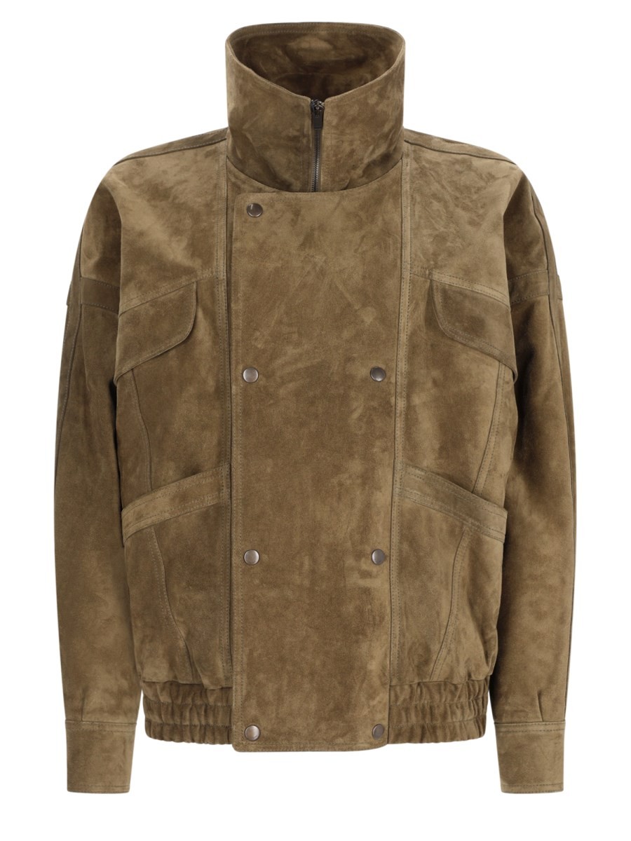 Saint Laurent Giacca Bomber Doppiopetto In Suede