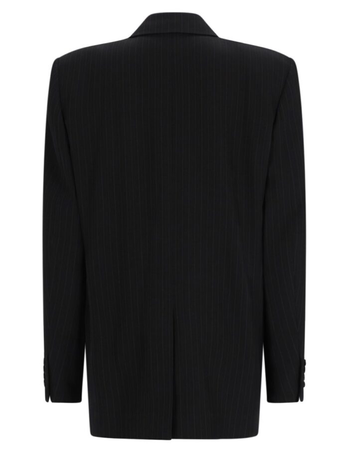 saint laurent giacca doppiopetto in lana mélange gessata Saint Laurent Giacca Doppiopetto In Lana Mélange Gessata