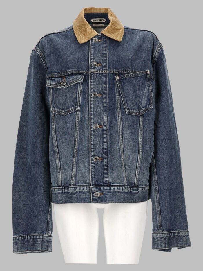 jw anderson giacca in denim con colletto in velluto Jw Anderson Giacca In Denim Con Colletto In Velluto