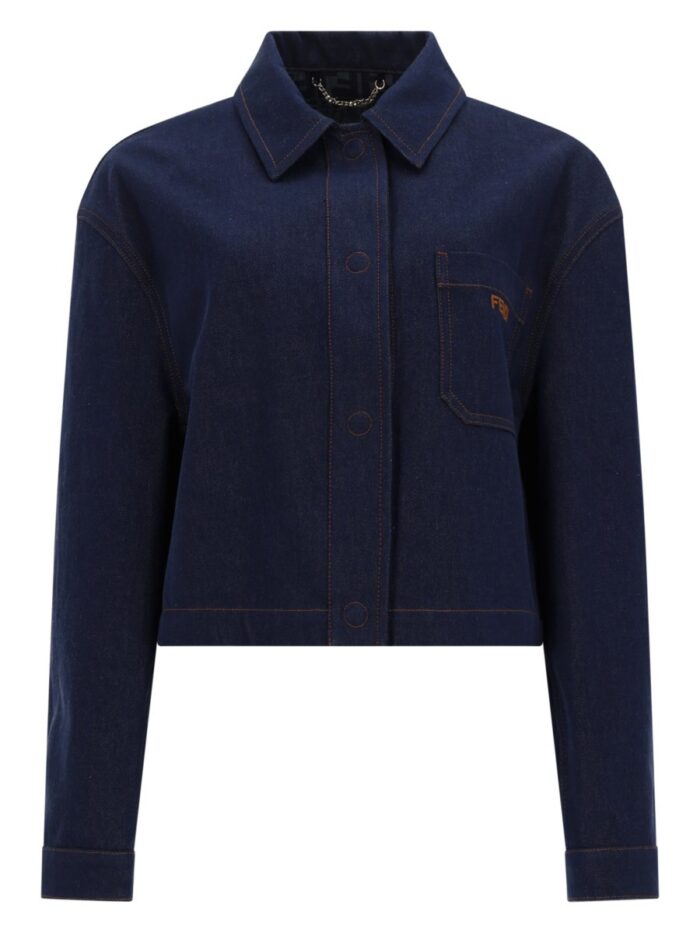 fendi giacca in denim con logo ricamato Fendi GIACCA IN DENIM CON LOGO RICAMATO