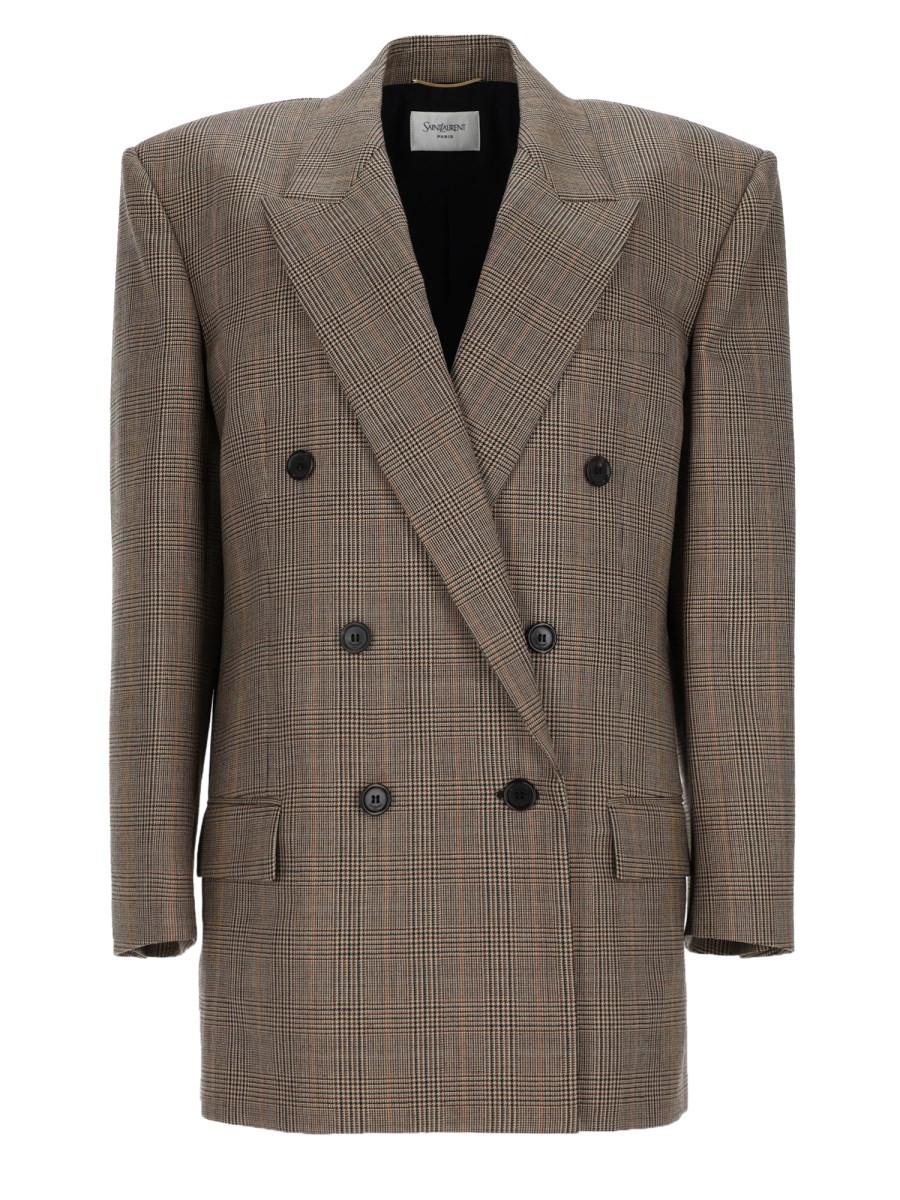 Saint Laurent Giacca In Lana Pied De Poule Principe Di Galles