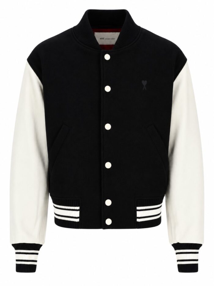 ami paris giacca teddy imbottita con maniche in pelle AMI PARIS Giacca Teddy Imbottita Con Maniche In Pelle