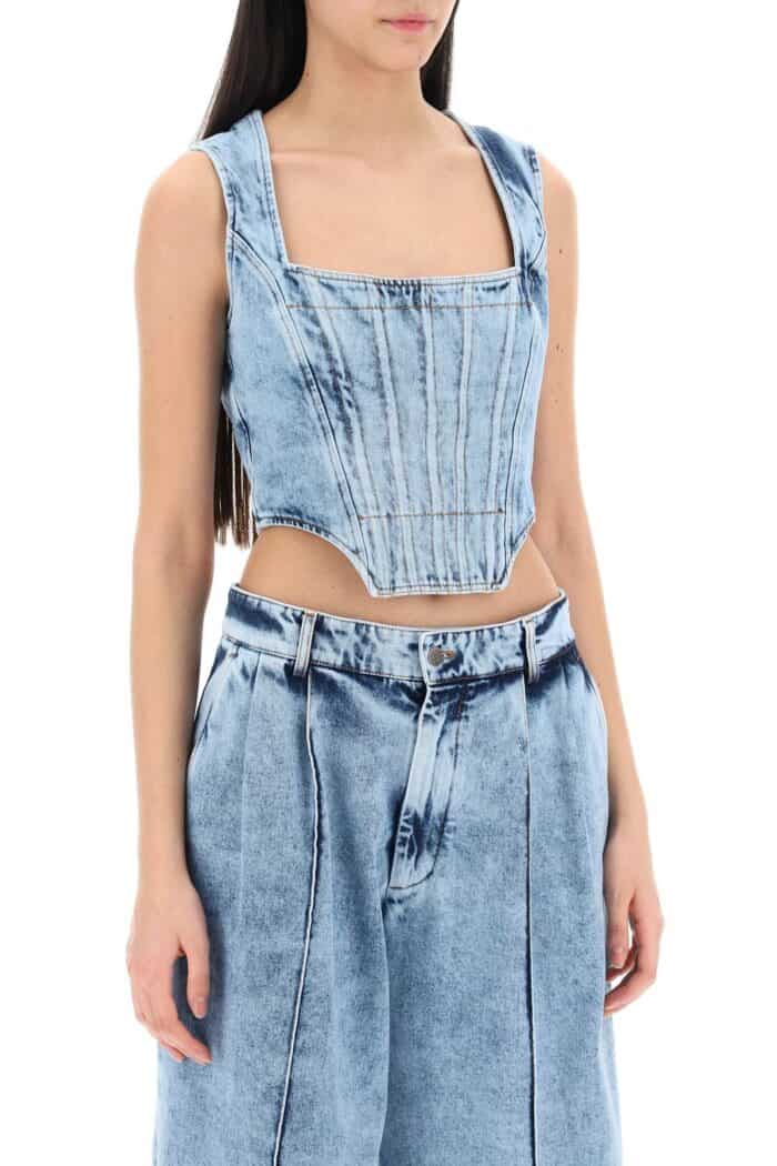 GIUSEPPE DI MORABITO Bustier Top In Marbled Denim