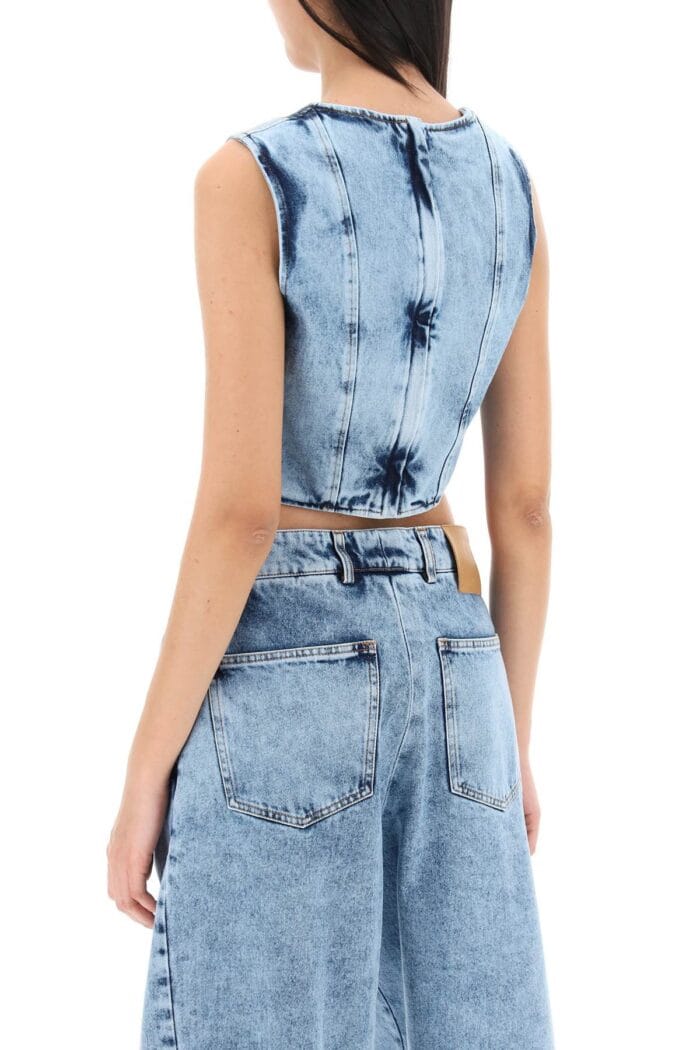 GIUSEPPE DI MORABITO Bustier Top In Marbled Denim