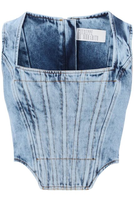 GIUSEPPE DI MORABITO Bustier Top In Marbled Denim