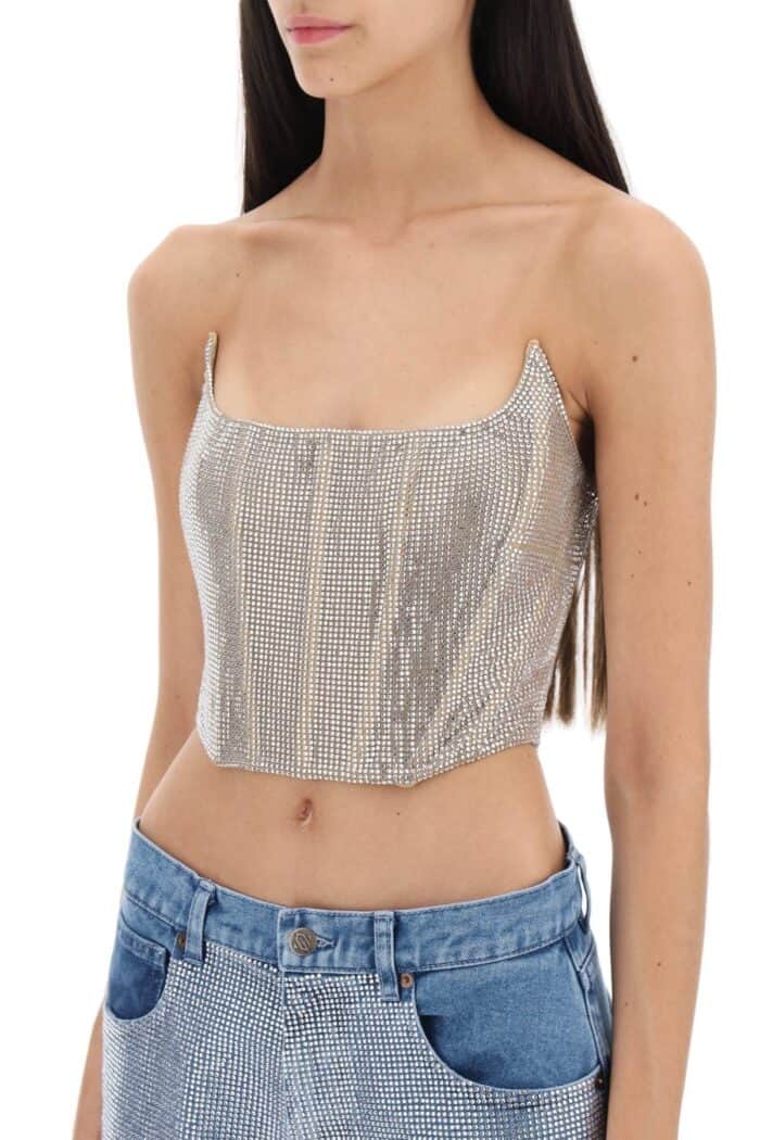 Giuseppe Di Morabito Bustier Top In Rhinestone-studded Mesh