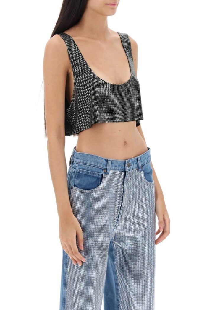 Giuseppe Di Morabito Cropped Tank Top In Rhinestone-studded Mesh