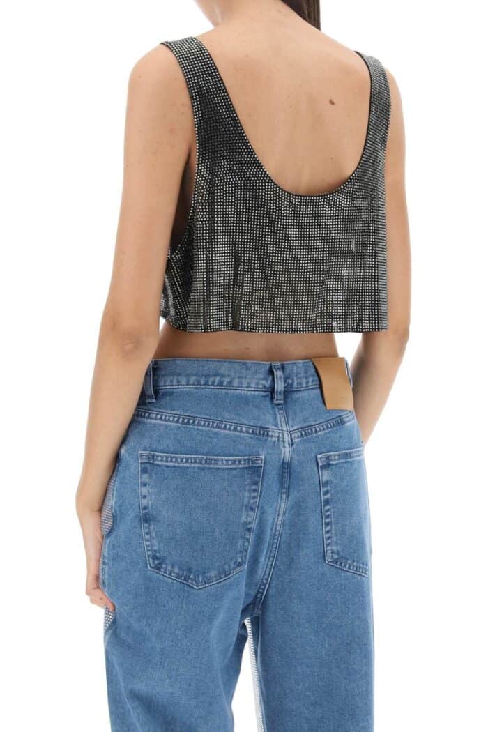 Giuseppe Di Morabito Cropped Tank Top In Rhinestone-studded Mesh