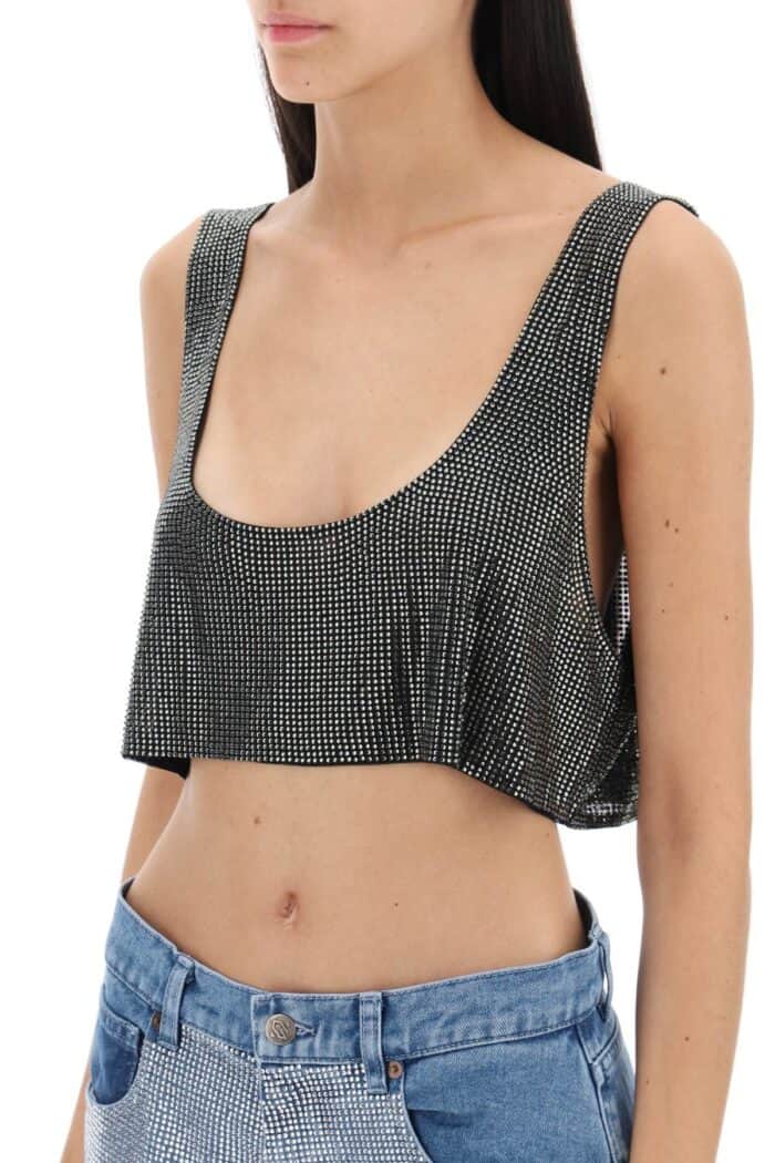 Giuseppe Di Morabito Cropped Tank Top In Rhinestone-studded Mesh