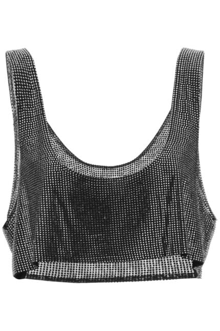 Giuseppe Di Morabito Cropped Tank Top In Rhinestone-studded Mesh