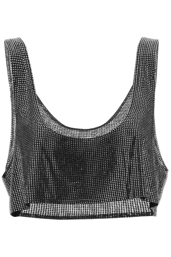 Giuseppe Di Morabito Cropped Tank Top In Rhinestone-studded Mesh