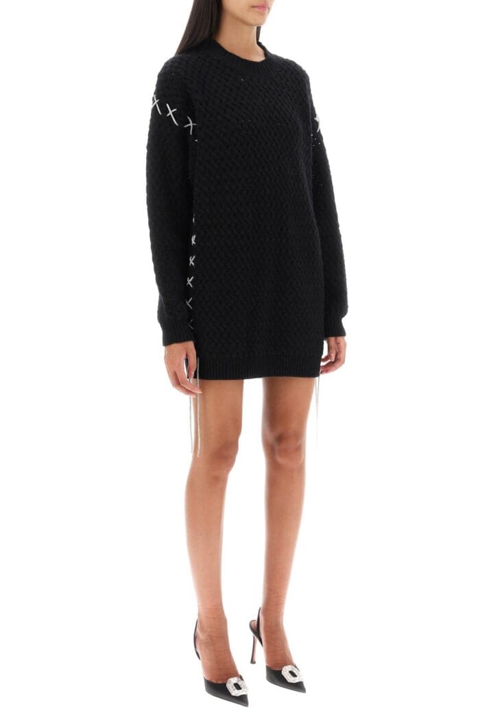 Giuseppe Di Morabito Knitted Mini Dress With Rhinestone-studded Tubular