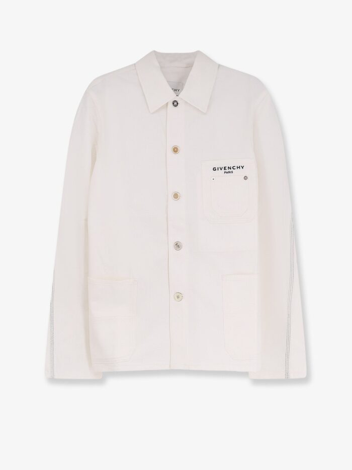 givenchy denim jacket with iconic lettering logo on the front Givenchy Denim Jacket With Iconic Lettering Logo On The Front