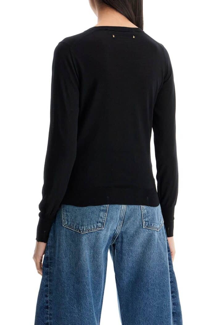 GOLDEN GOOSE Black Merino Wool Sweater With Golden Applications For Women