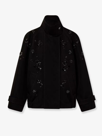 Golden Goose Deluxe Brand Black Denim Jacket With Floral Details In Sequins And Crystals