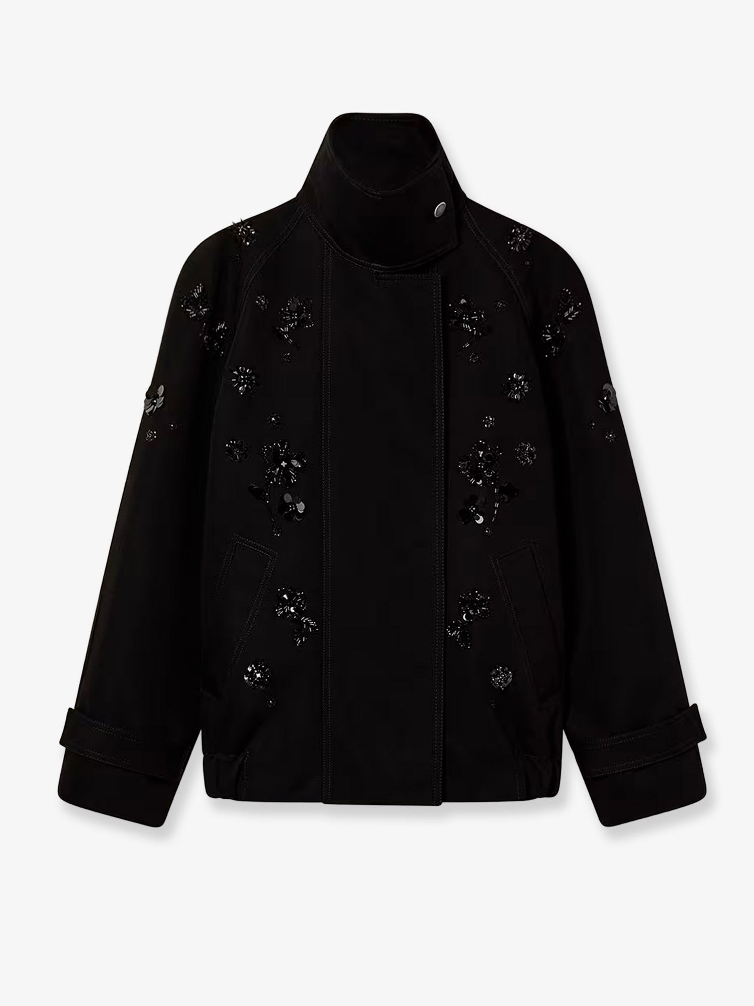 Golden Goose Deluxe Brand Black Denim Jacket With Floral Details In Sequins And Crystals