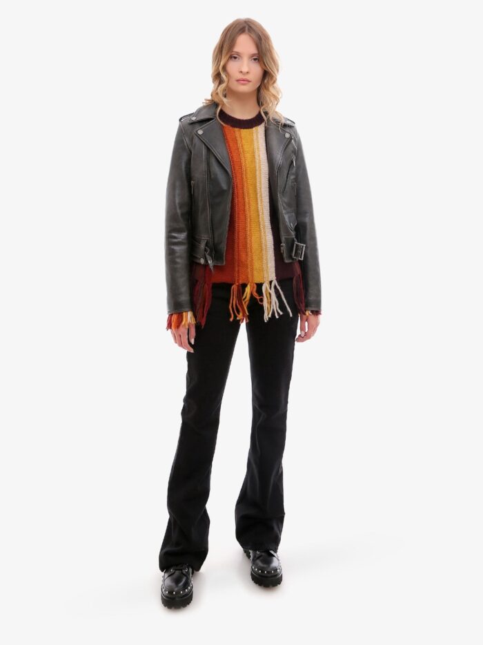 Golden Goose Deluxe Brand Destiny Slim Fit Leather Biker With Lived-in Effect