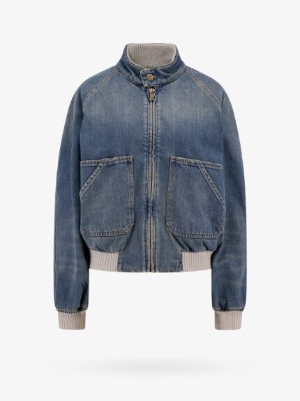 Golden Goose Deluxe Brand Ianira Denim Jacket With Knitted Ribbed Profiles