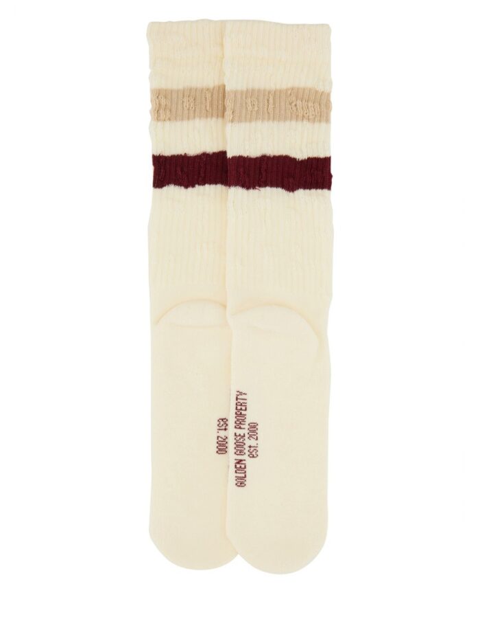 Golden Goose Deluxe Brand SOCKS WITH DISTRESSED DETAILS AND STRIPES