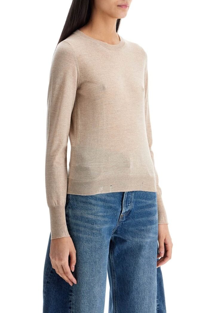 GOLDEN GOOSE Light Beige Merino Wool Women's Crew Neck Sweater