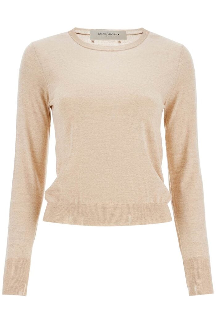 GOLDEN GOOSE Light Beige Merino Wool Women's Crew Neck Sweater