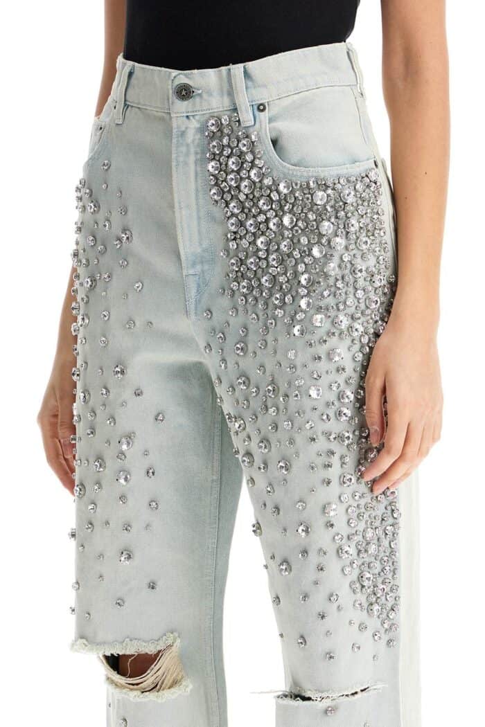 GOLDEN GOOSE Light Blue Cotton Jeans With Crystal Stones